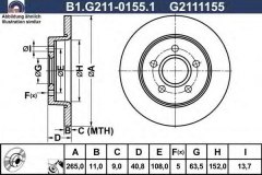 Тормозной диск для FORD FOCUS C-MAX 2.0 TDCi 2003-2007, код двигателя G6DA,G6DB,G6DD,G6DG, V см3 1997, КВт100, Л.с.136, Дизель, GALFER B1G21101551