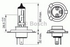 Лампа PLUS 60 H4 12V 60 для FORD FIESTA V (JH_, JD_) 1.25 16V 2003-2008, код двигателя M7JA,M7JB, V см3 1242, КВт51, Л.с.70, бензин, Bosch 1987302049